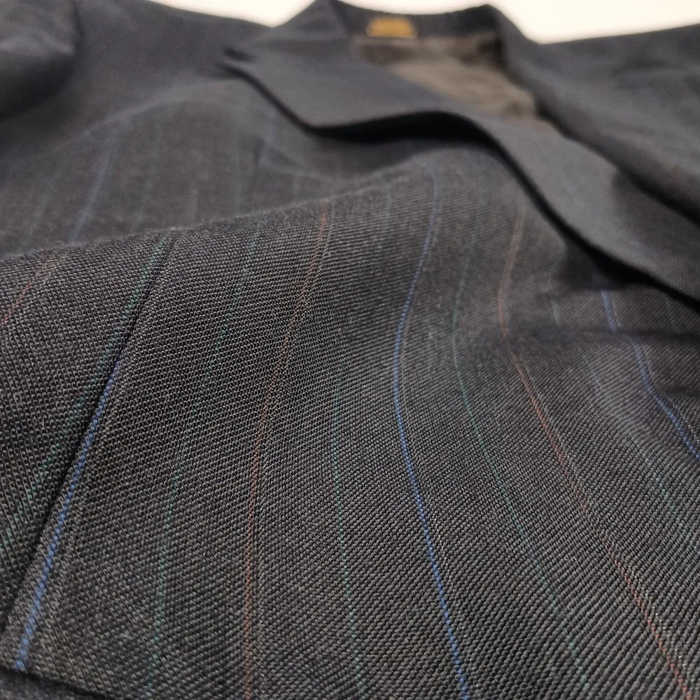 Vintage Towncraft 48L 42W Rainbow Pinstripe Durable Wool Blend Mens 2 Piece Suit